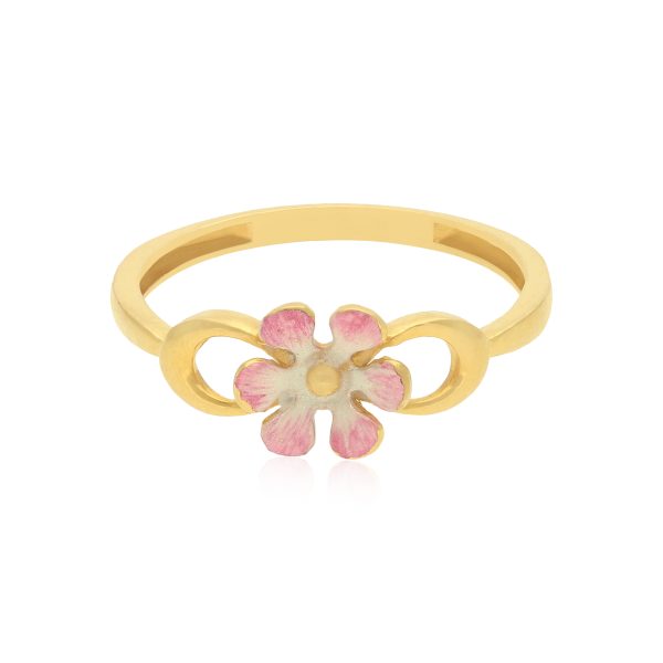 22 Karat Floral Enamel Yellow Gold Ring For Women