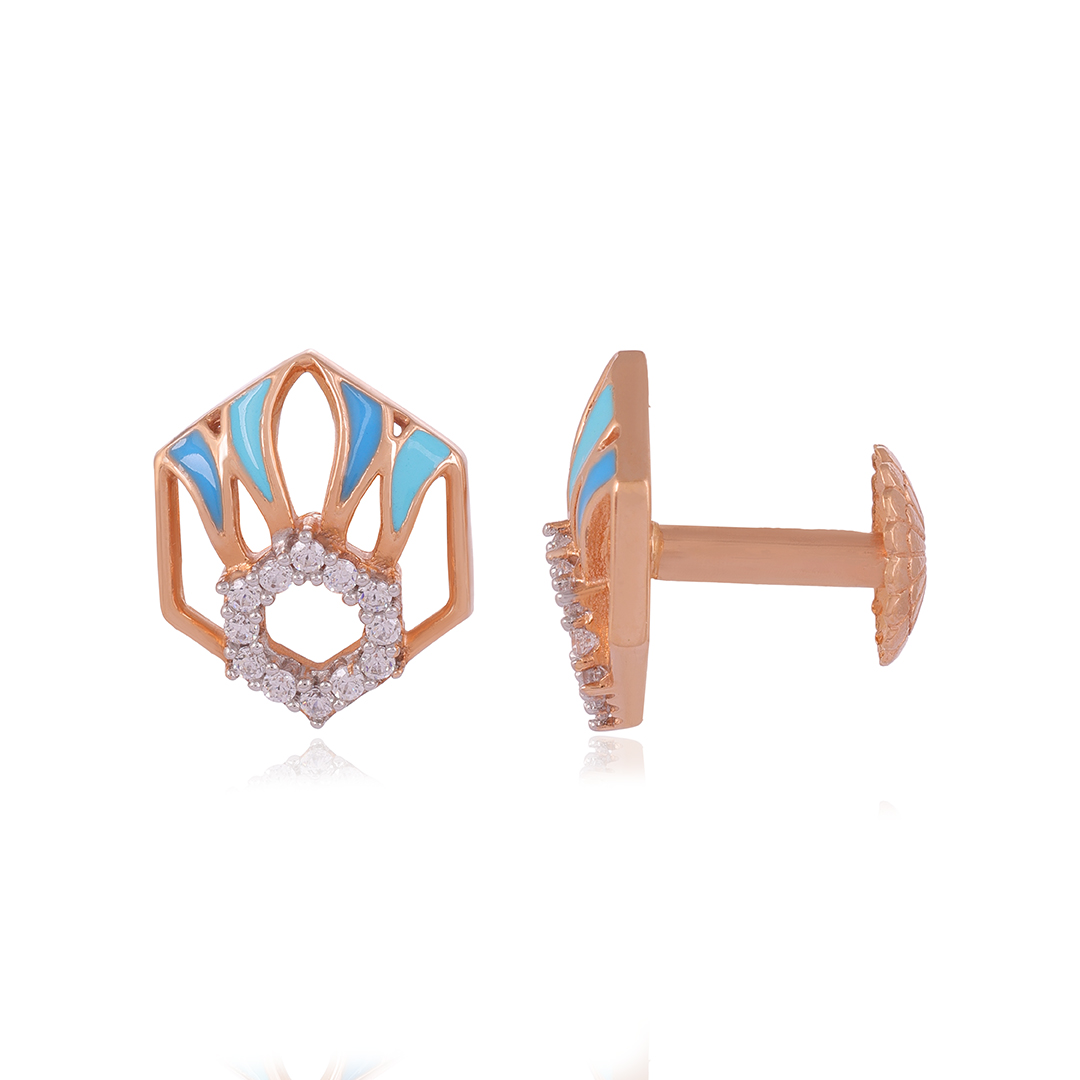 Blue Rhombo 18 Karat Rose Gold Stud For Women Blue Rhombo 18 Karat Rose Gold Stud For Women
