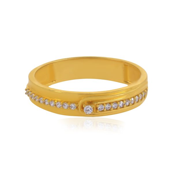 22 Karat Dainty Stoned Yellow Gold Ring For Women