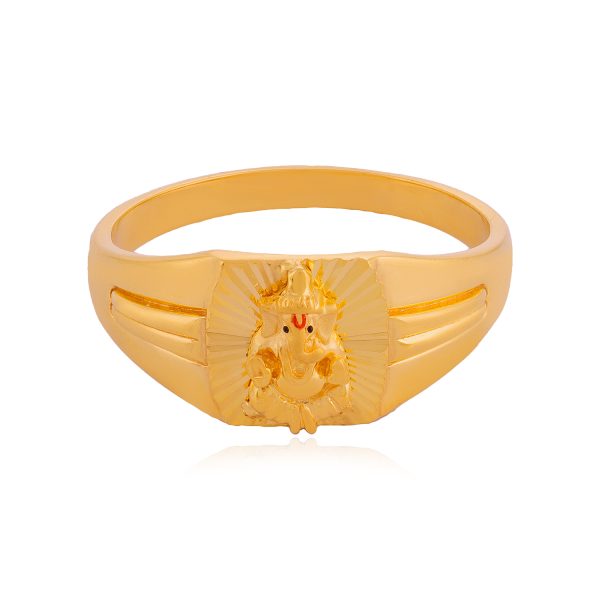 Elite 22 Karat Ganapati Yellow Gold Ring For Men