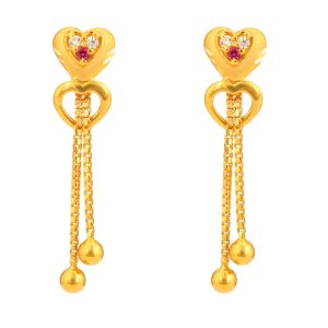Double Heart Gold Drop Earring