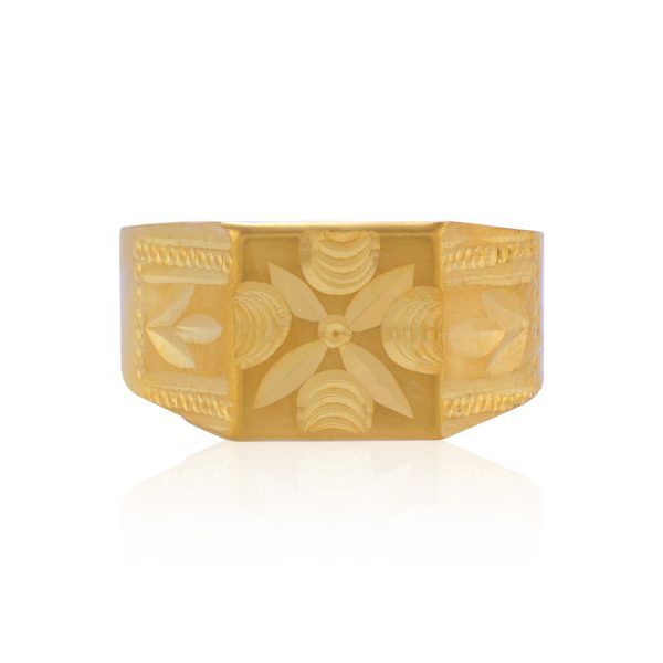 Leaf 22 Karat Crest Box Yellow Gold Ring For Kid