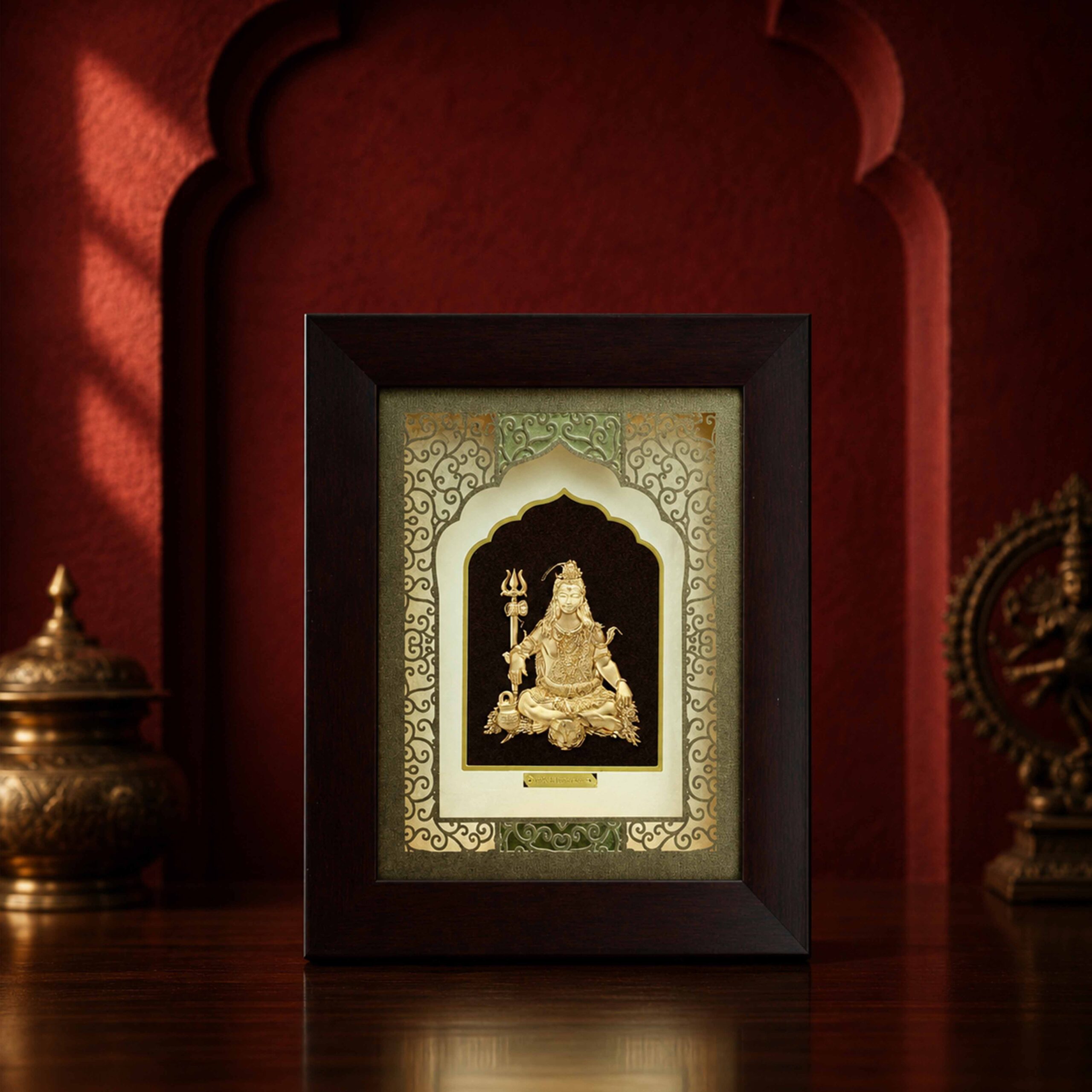 Gold Foil Shiva Meditating Temple Arch Wooden Frame