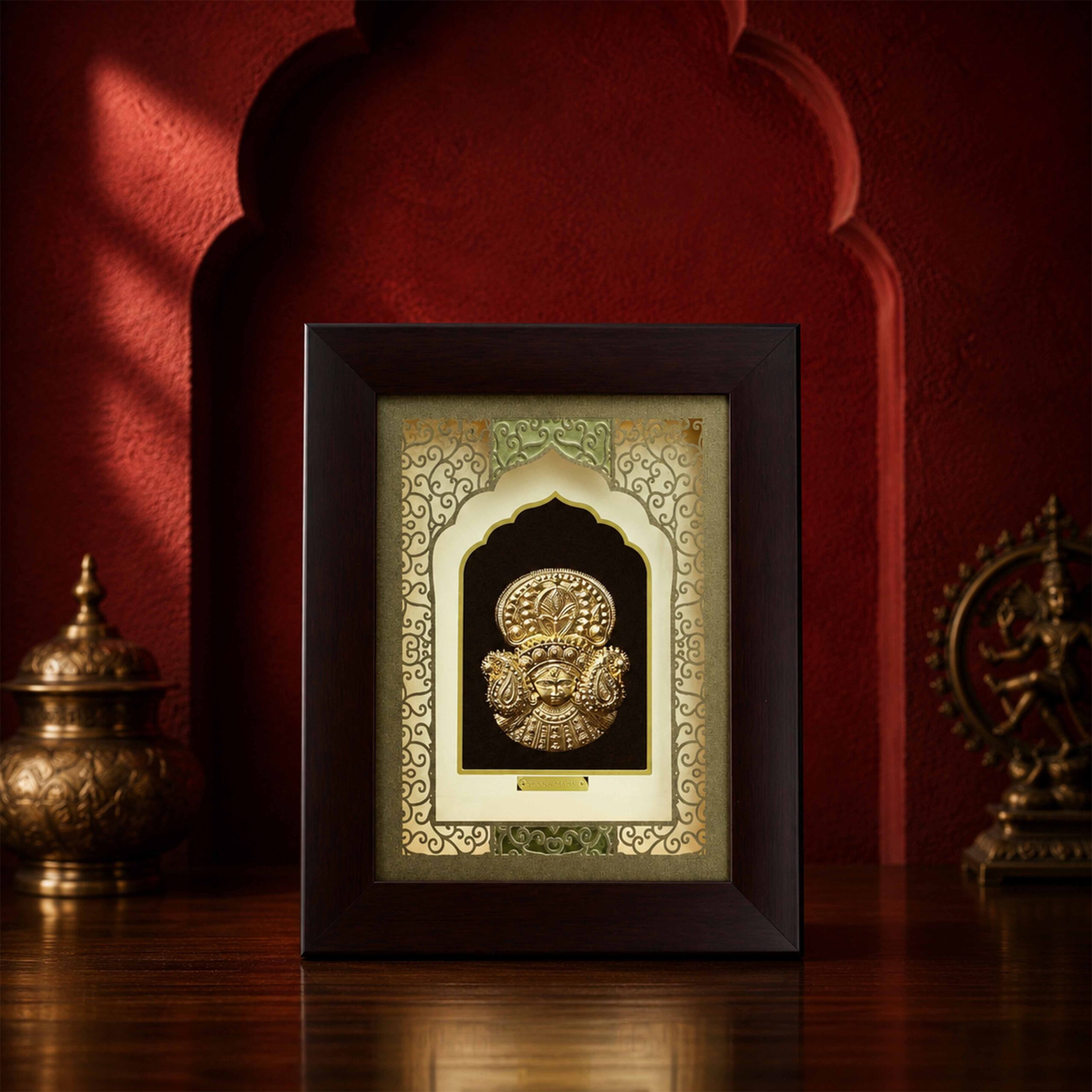 Gold Foil Shrinathji Mukhrawali Temple Wooden Frame