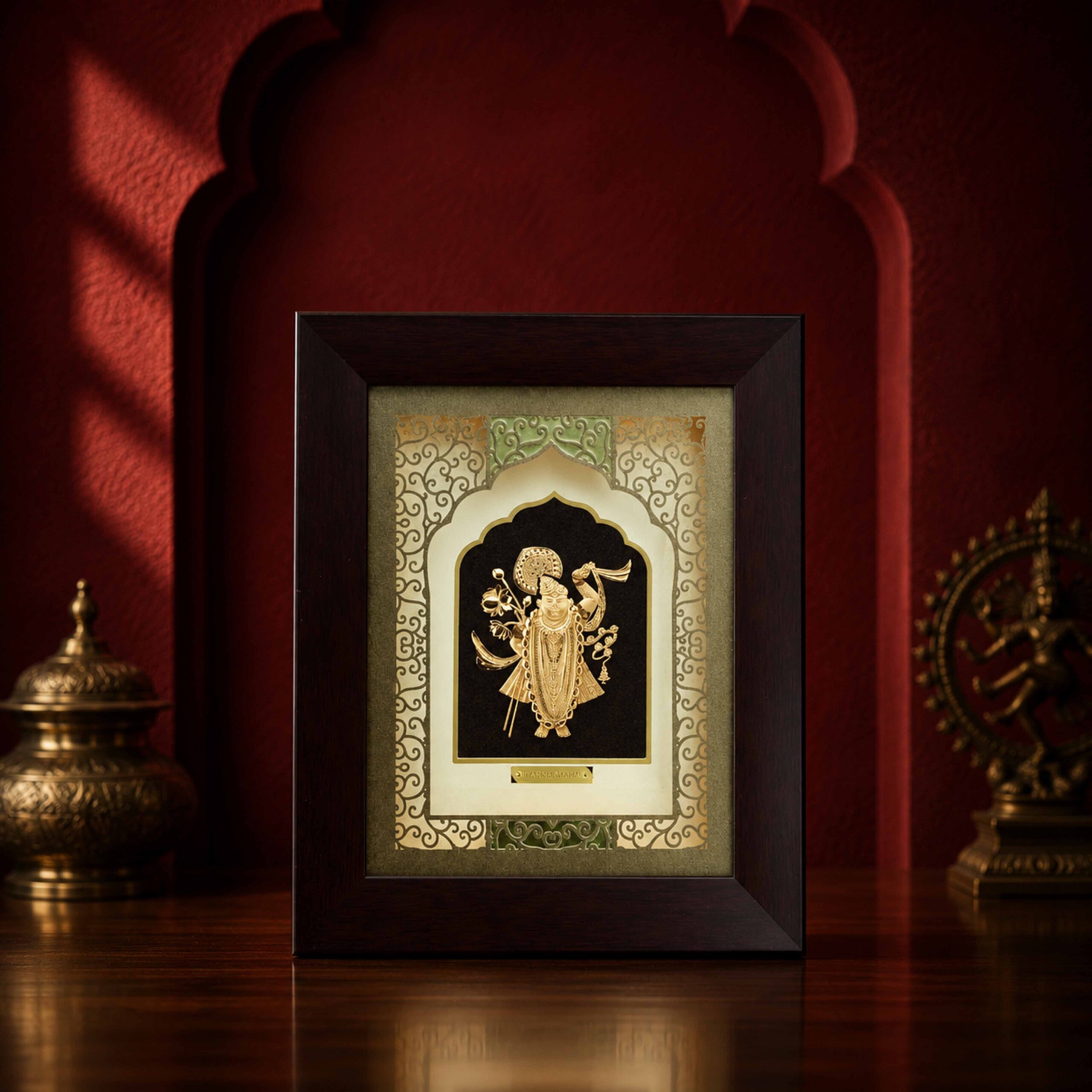 Gold Foil Shrinathji Temple Arch Wooden Frame