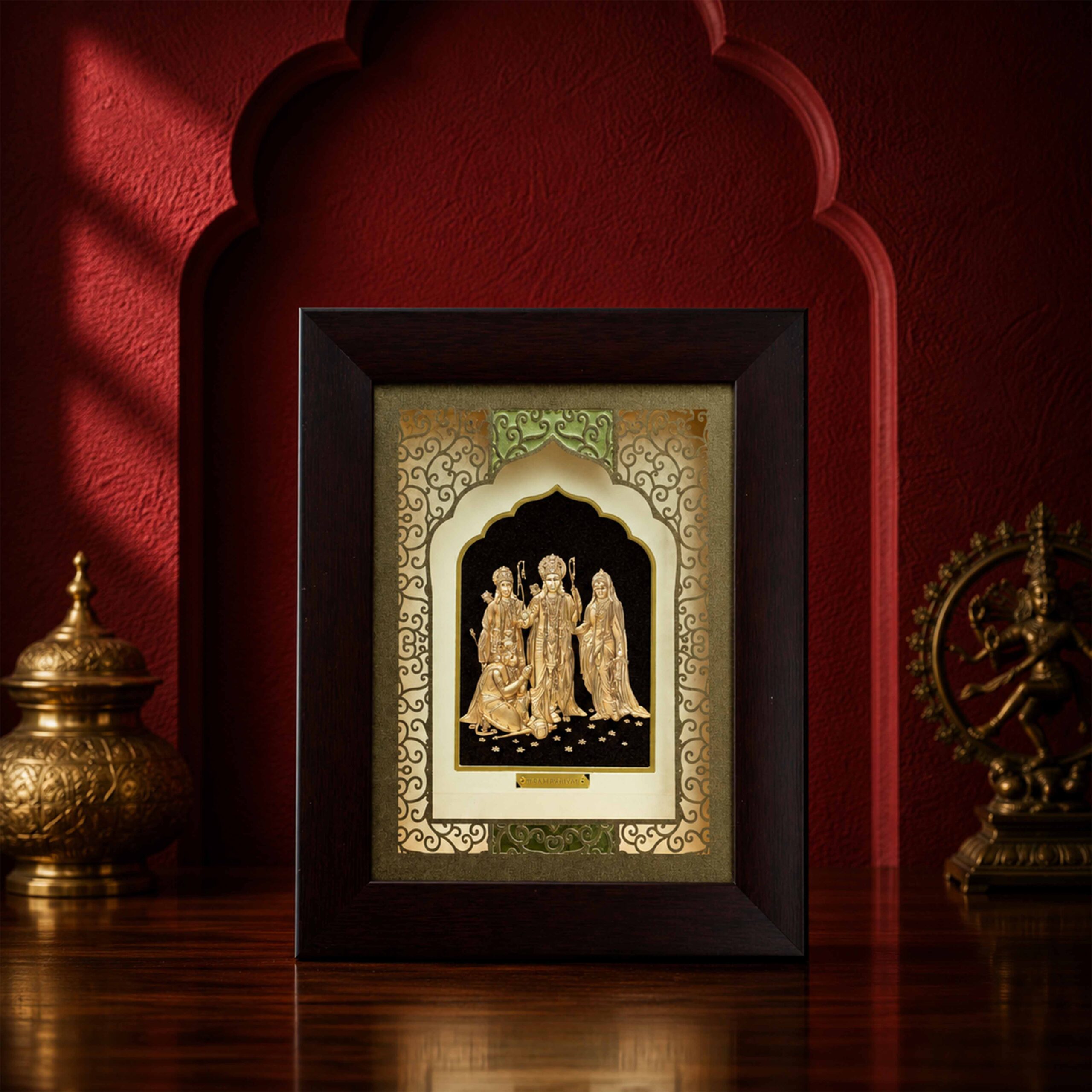 Gold Foil Ram Darbar Temple Arch Wooden Frame