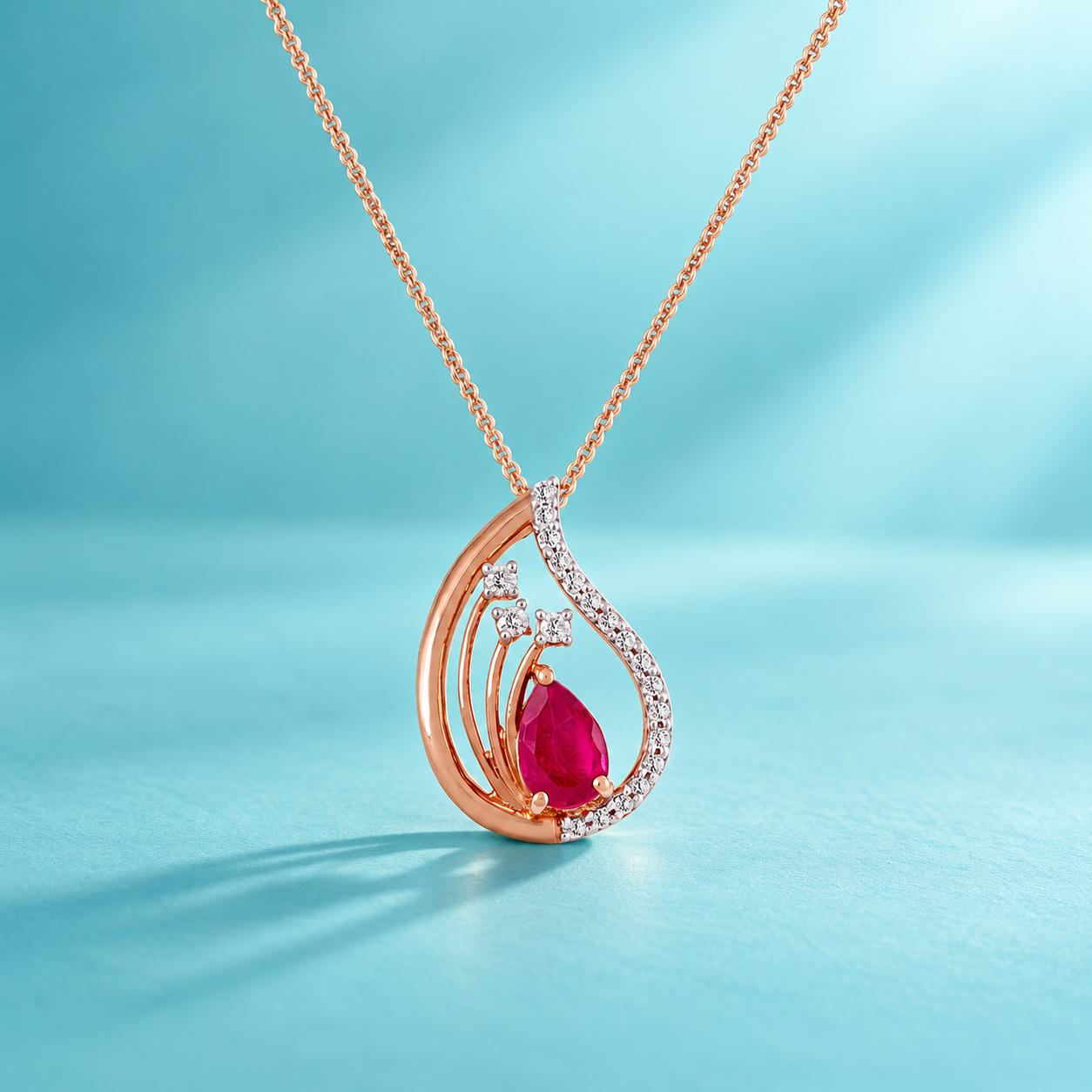 Pear Ruby and Evaglow Diamond Pendant