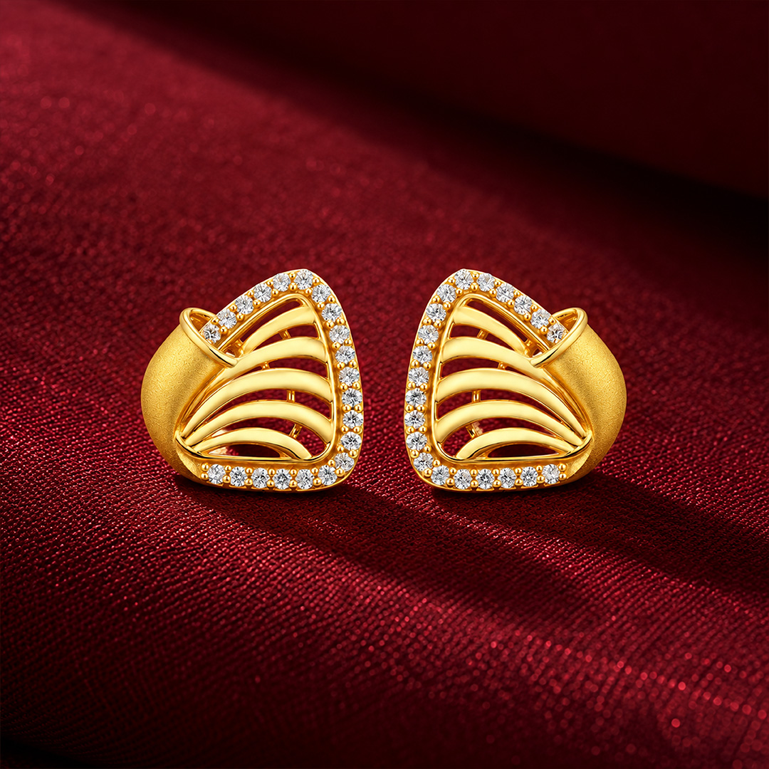 Yellow Gold Triangle Wave Stud Earrings