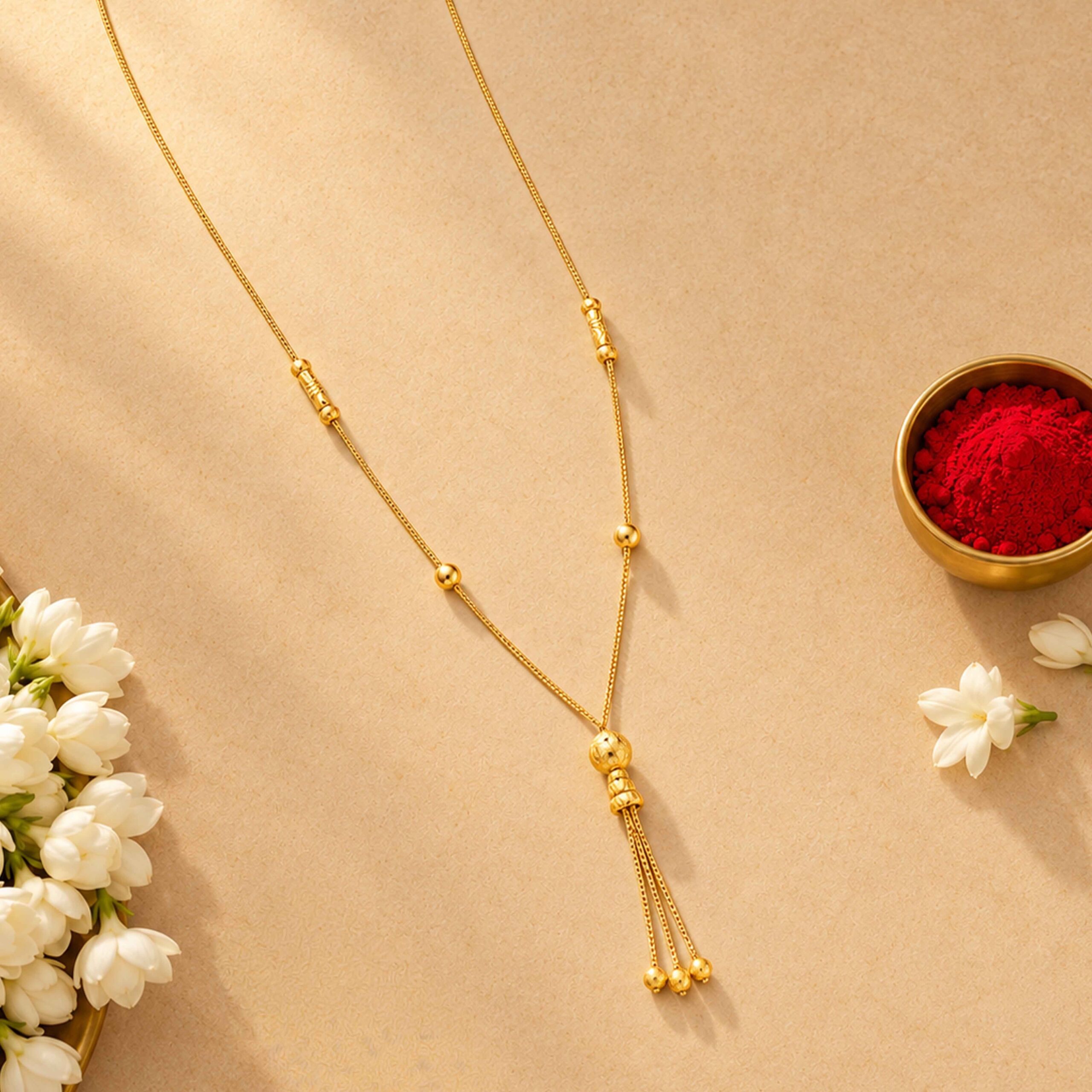 Elegant Textured Ball Tri-Tassel Gold Chain
