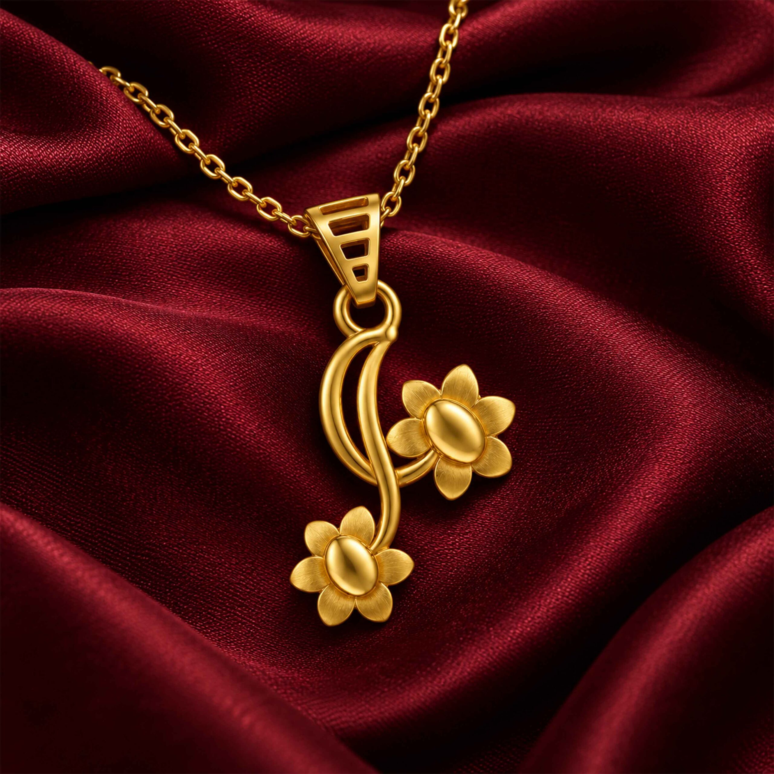 Charming Gold Twin Floral Pendant